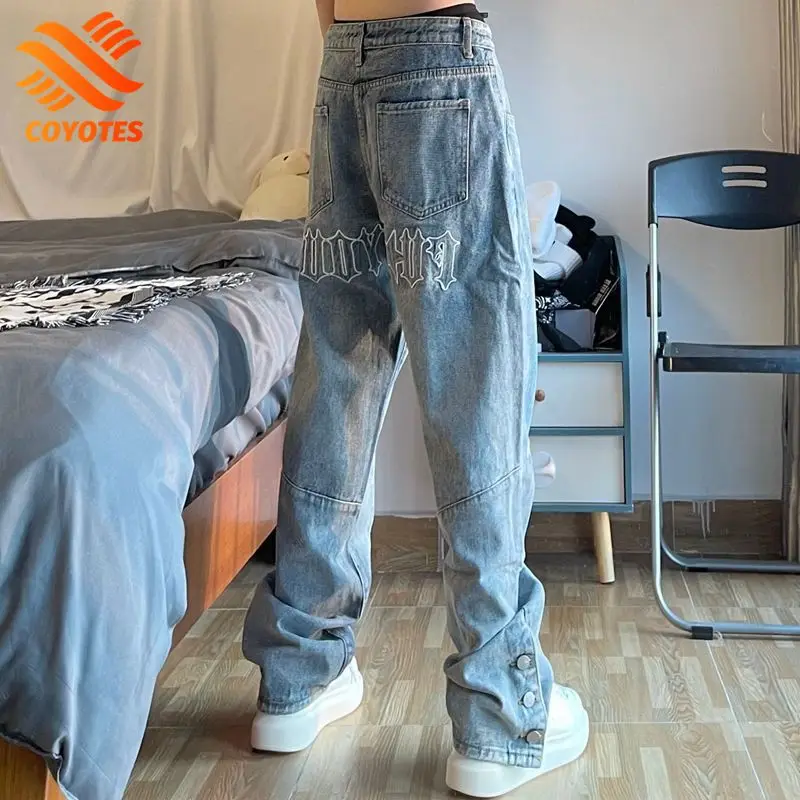 

Мужские прямые джинсы с принтом, с пуговицами