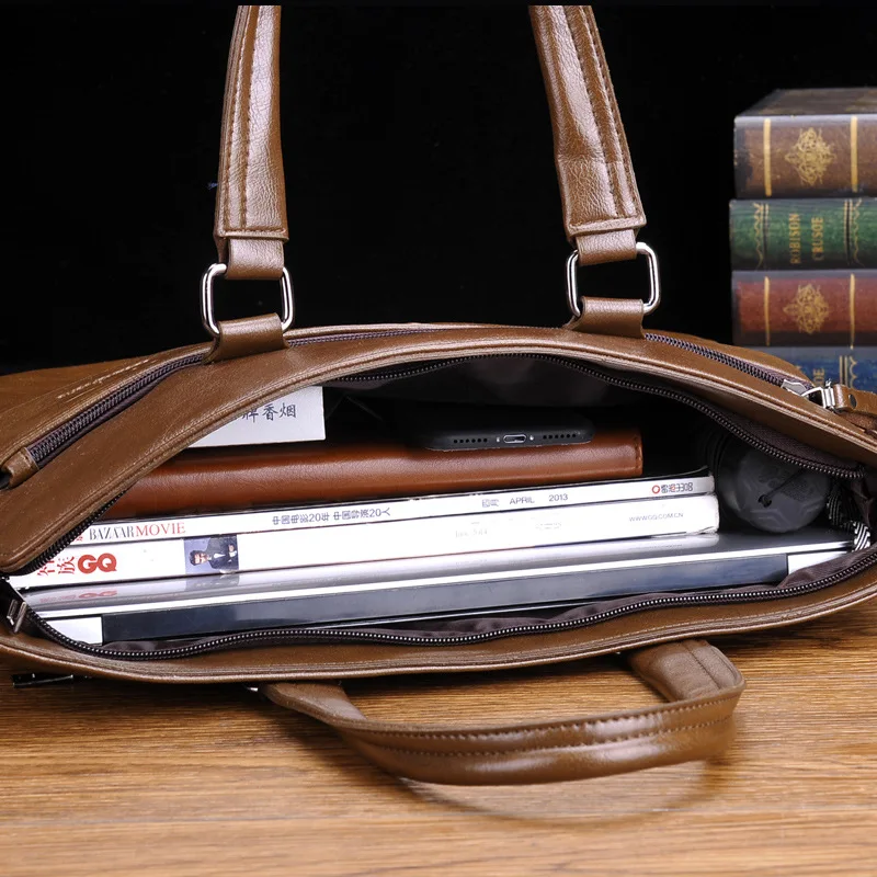 Vintage PU Leather Briefcases For Men Luxury Zipper Handbag Business Male Shoulder Messenger Bags Office Man Laptop bag