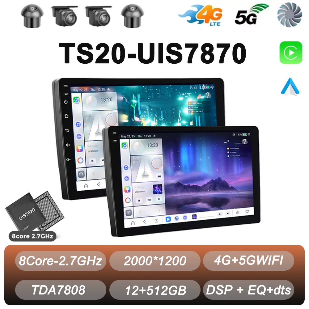 Фото Автомагнитола TS18 TS20 TS105 7870 Universal 9 10 дюймов QLED 2K с Android 13, мультимедийный видеоплеер, Carplay, DSP, DTS, 2DIN №1