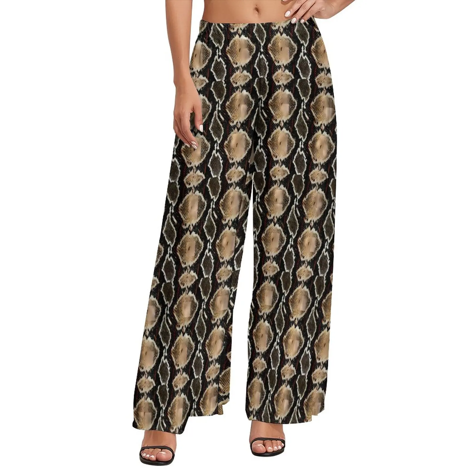 

Brown Black Snakeskin Pants High Waisted Animal Print Casual Trousers Streetwear Graphic Wide Leg Pants