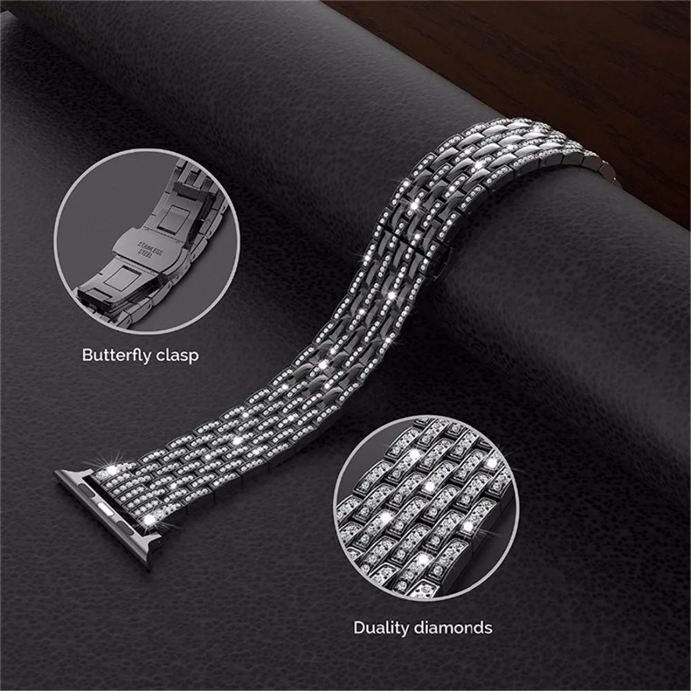 stainless steel Diamond strap For Apple watch band 44mm/40mm 45mm 41mm iwatch series 7 6 5 4 SE 42mm/38mm wrist correa bracelet