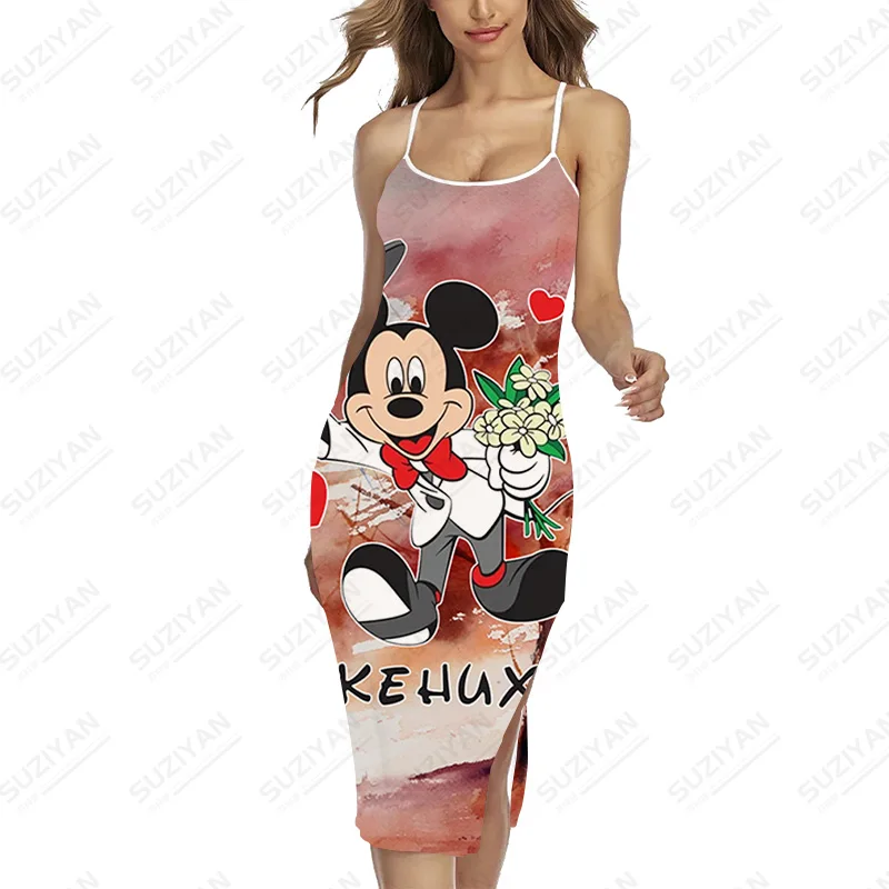 

Сексуальное длинное платье Isney с принтом для женщин, облегающее вечернее платье персикового цвета на бретелях-спагетти, модная женская одеж...