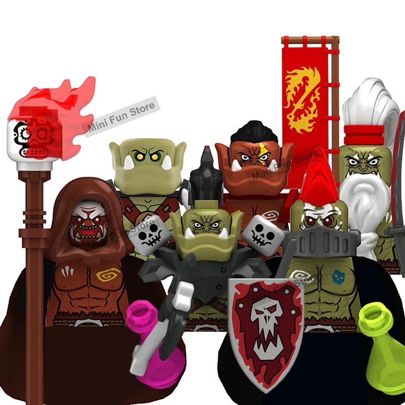 Фото Конструктор MOC: Средневековые военные фигурки орков, солдат, воинов, пехотинцев, магов. Броня, щиты, топоры. Строительные блоки для самостоятельной сборки. Игрушки-подарки. №3