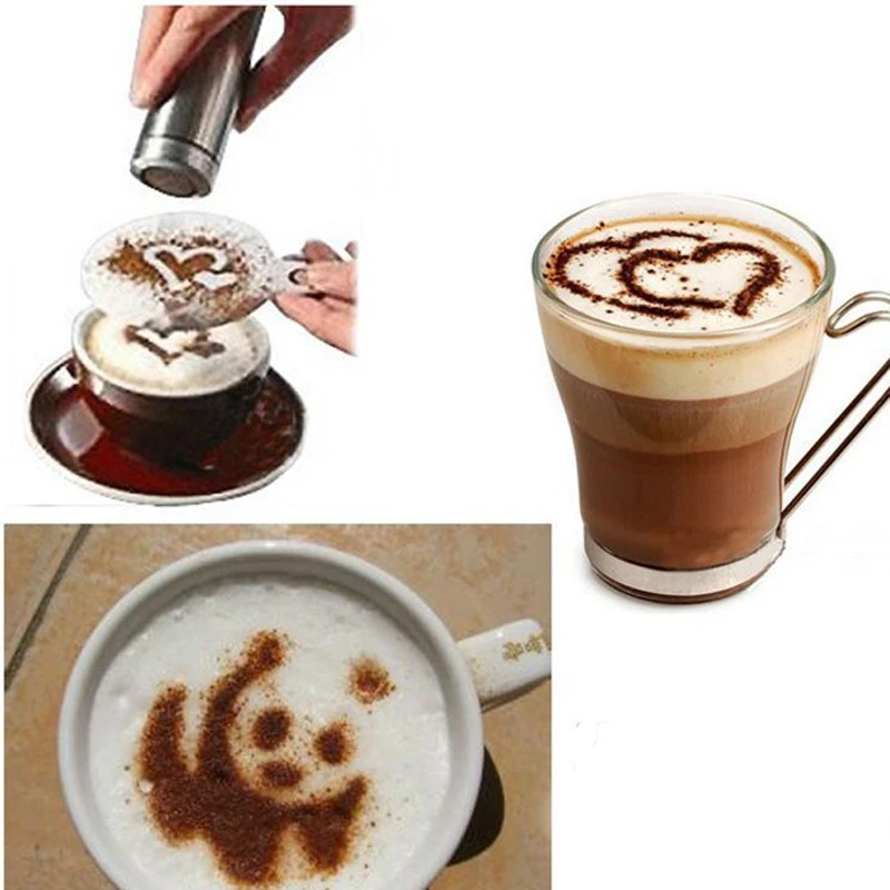 

Coffee Foam Latte Art Template Stencils Stainless Steel Needle Powder Duster Set Afe And Easy-clean Plastic, With 16 Different P