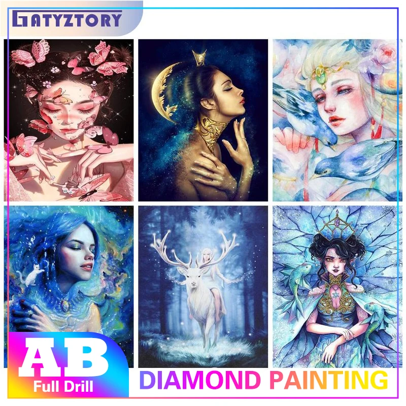 

GATYZTORY 40x50cm Diamond Painting With Frame Anime Girl Diamond Mosaic For Adults Kids Gift Home Decors Handiwork Fantasy