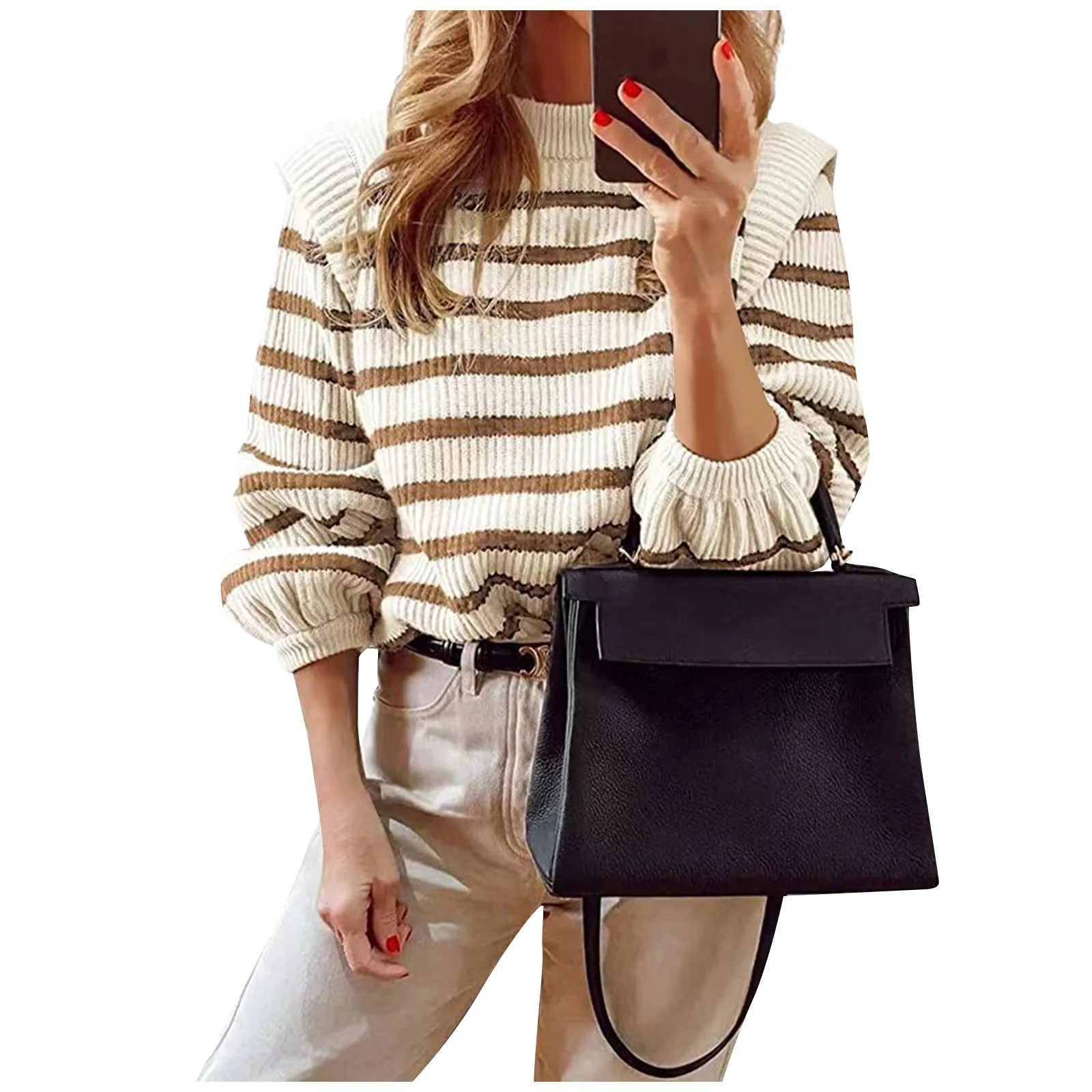 

Fashion Stripes Women Sweaters Crew Neck Long Sleeve Knitted Pullovers Autumn Vintage England Style Baggy Tops Retro Clothing