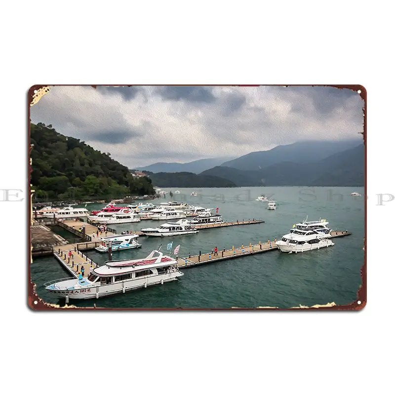 

Oil Painting Sun Moon Lake Metal Sign Personalized Classic Cinema Party Club Tin Sign Poster