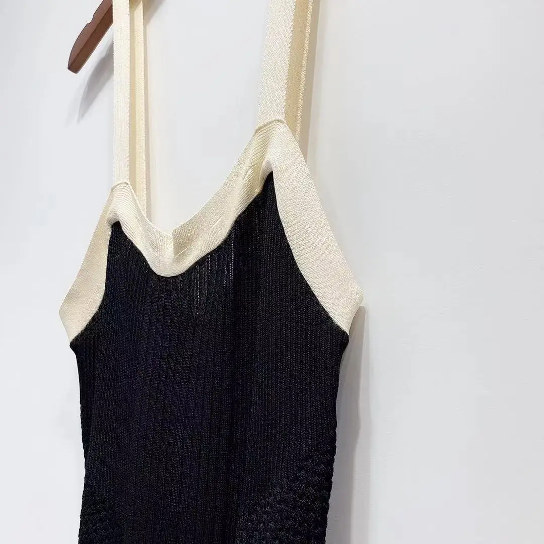 

Women Contrast Color Edge Sling Knitted Slim Fit Fall Winter Dress