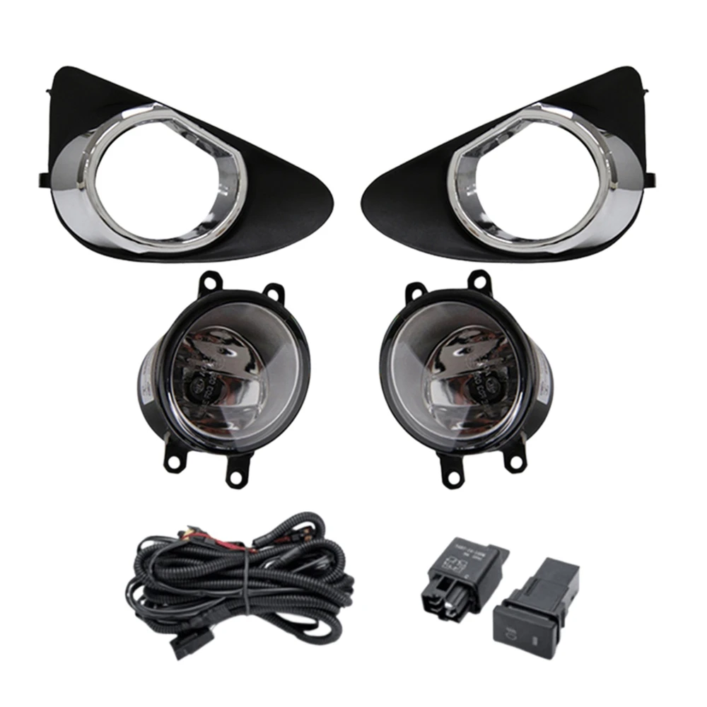 

LED Fog Light Chrome Fog Lamp Cover Grill Bezel Switch Foglights Assembly for Toyota Yaris Hatchback 2012-2014