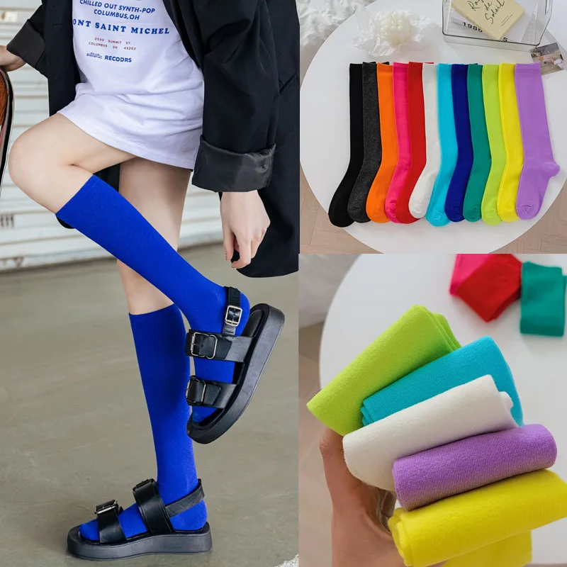

New Japanese solid color calf socks Hyuna candy color Korean student long tube women's socks