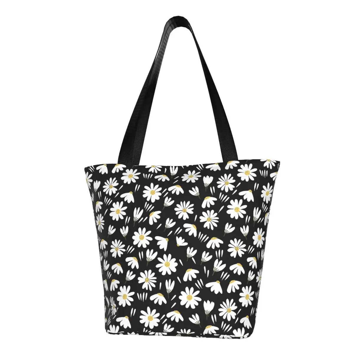 

Ditsy Floral Shopper Bag White Flowers Print Leisure Handbags Polyester School Tote Bag Student Print Shopping Bags