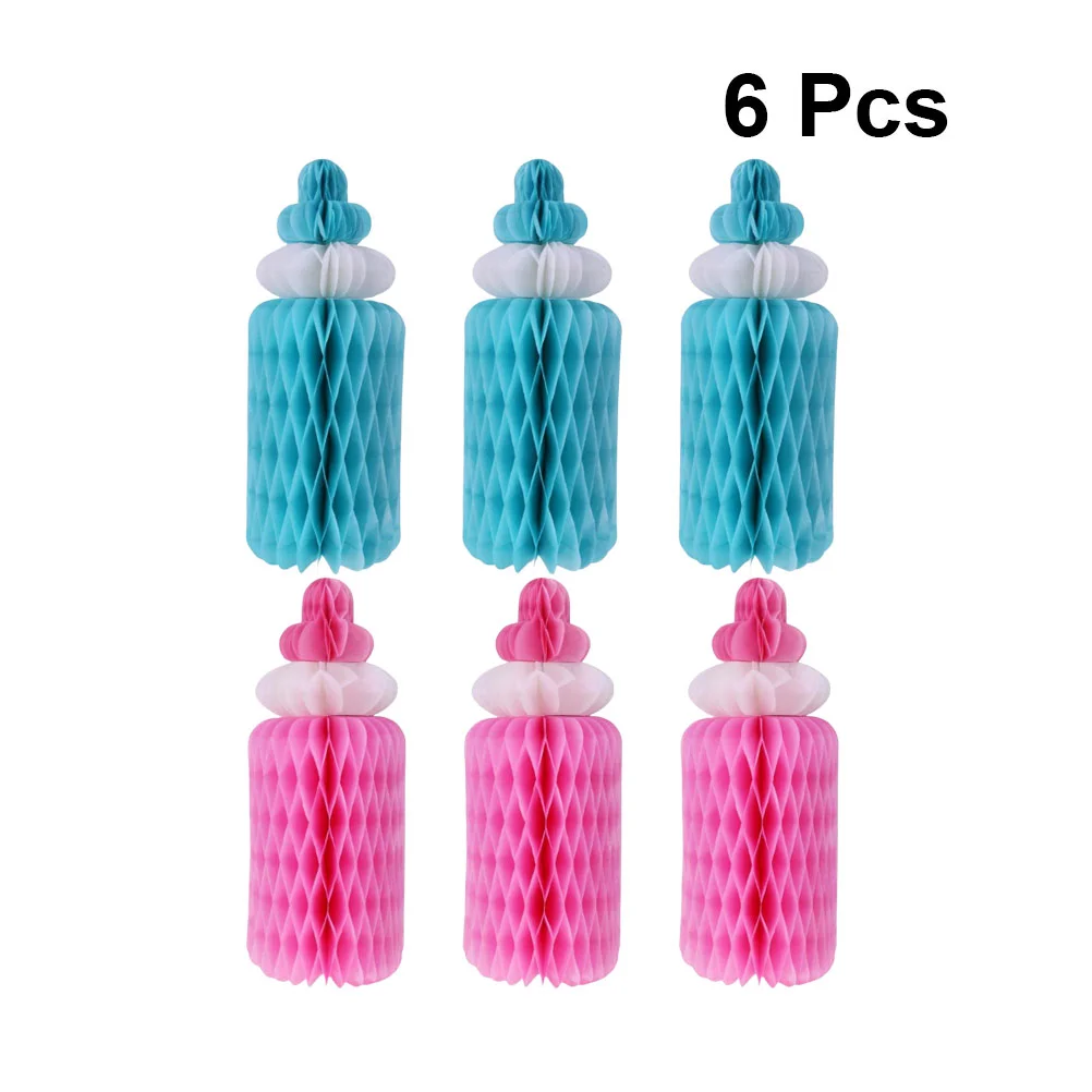 

6 шт. Бумажная гирлянда в форме молочной бутылки, креативный сотовый шар, подвесной кулон (8 дюймов, синий, розовый)