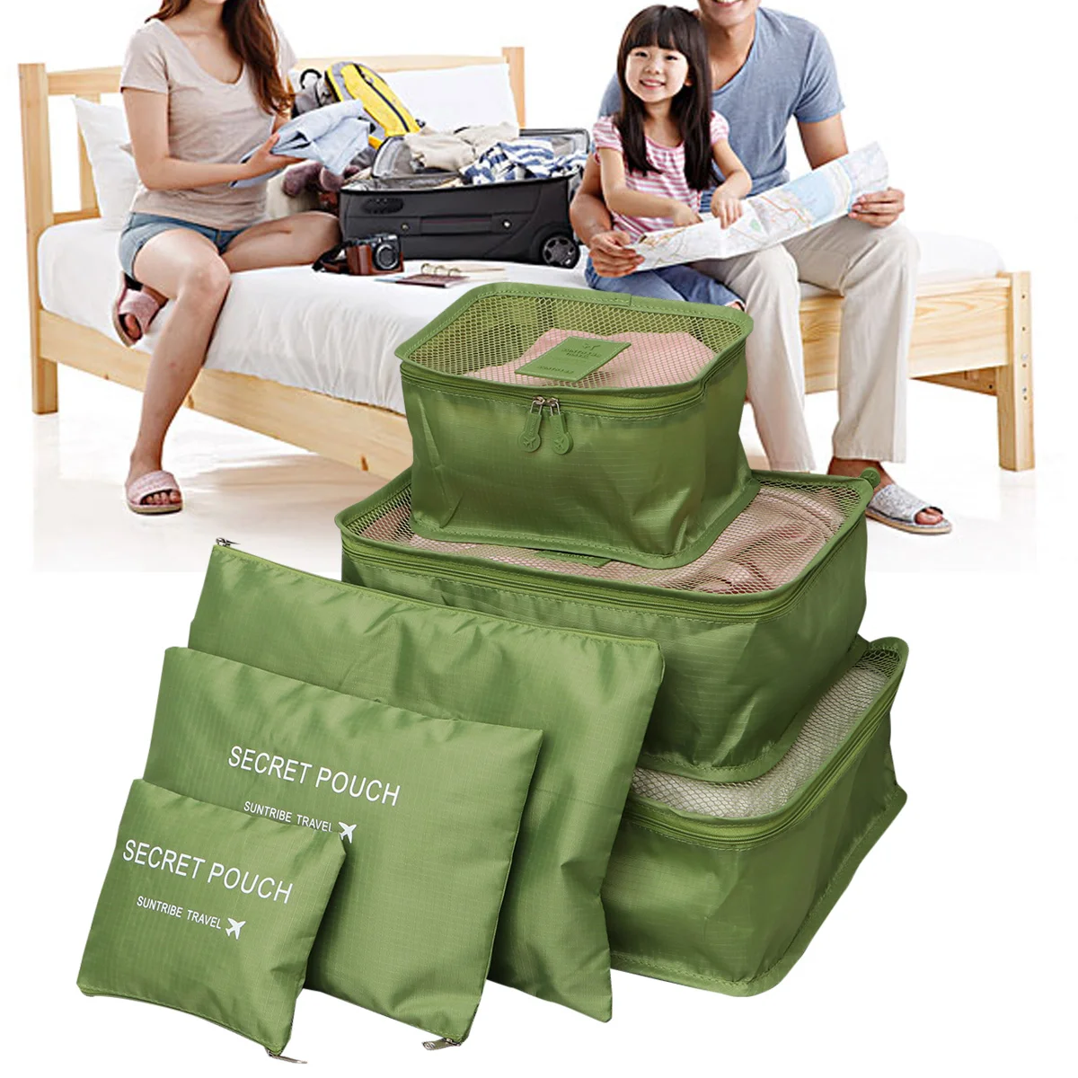 

6Pcs Waterproof Travel Storage Bags Clothes Packing Cube Luggage Organizer Pouch (Green)