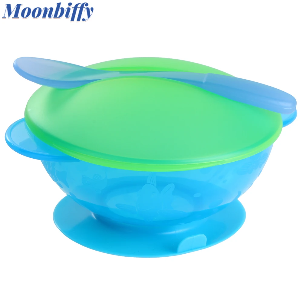 

Baby Dishes Sucker Bowl and Spoon Children's Tableware Dinnerware Feeding Eating Training Non-slip Food Container Baby Feeding