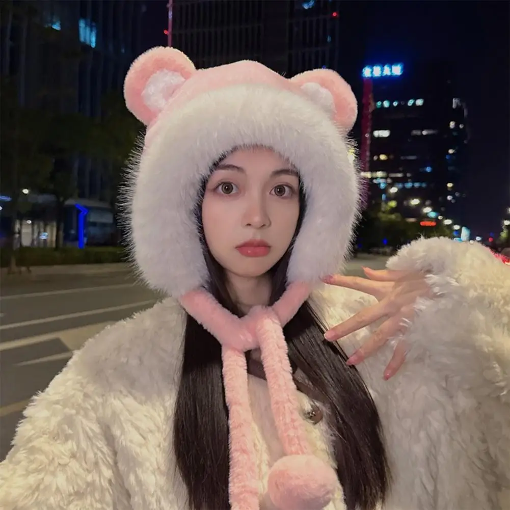 

Women Plush Hat Soft Fuzzy Women's Plush Hat with Cute Bear Ears Windproof Warm Outdoor Cycling Cap for Autumn Winter for Girls'