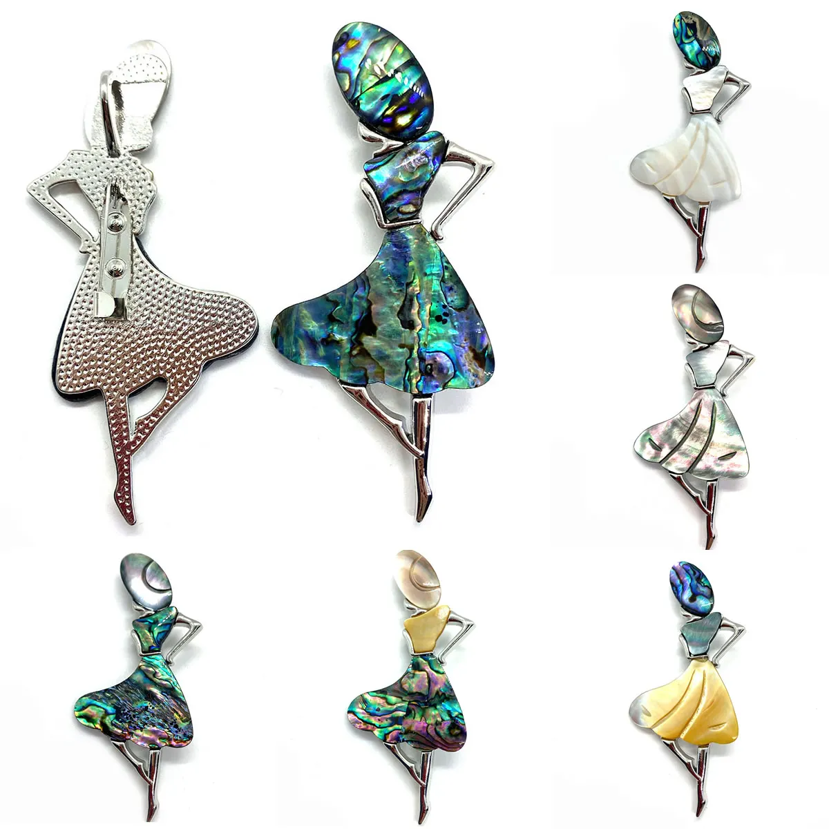 

Natural Abalone Zinc Alloy Brooch 37x86mm Ladies Charm Vintage Shell Pendant For Jewelry DIY Necklace Clothing Accessories