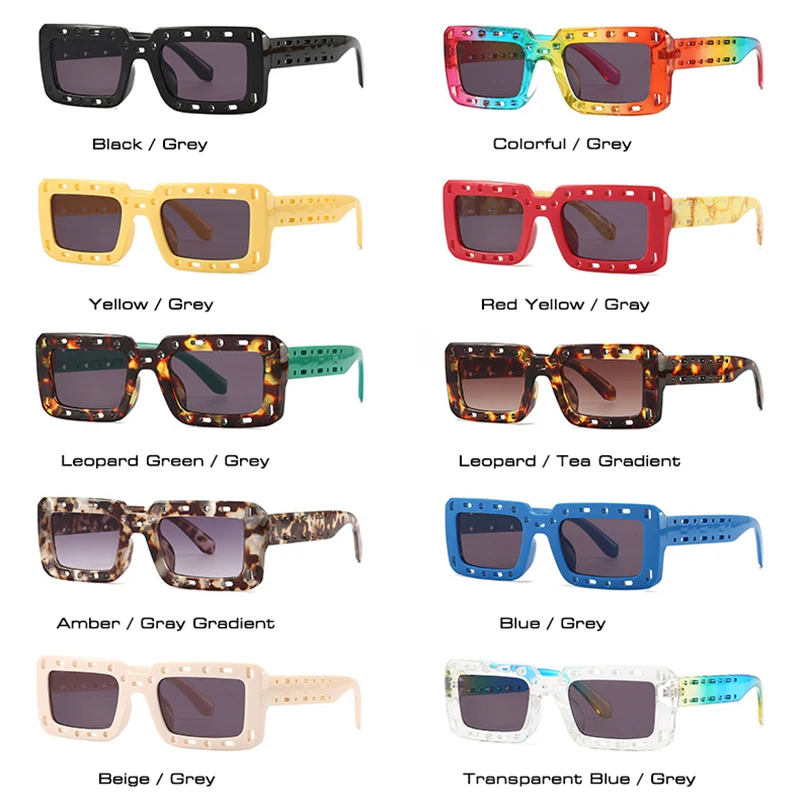 LNFCXI Colorful Fashion Rectangle Gradient Sunglasses Women Men Retro Unique Hollow Square Sun Glasses Shades UV400 |