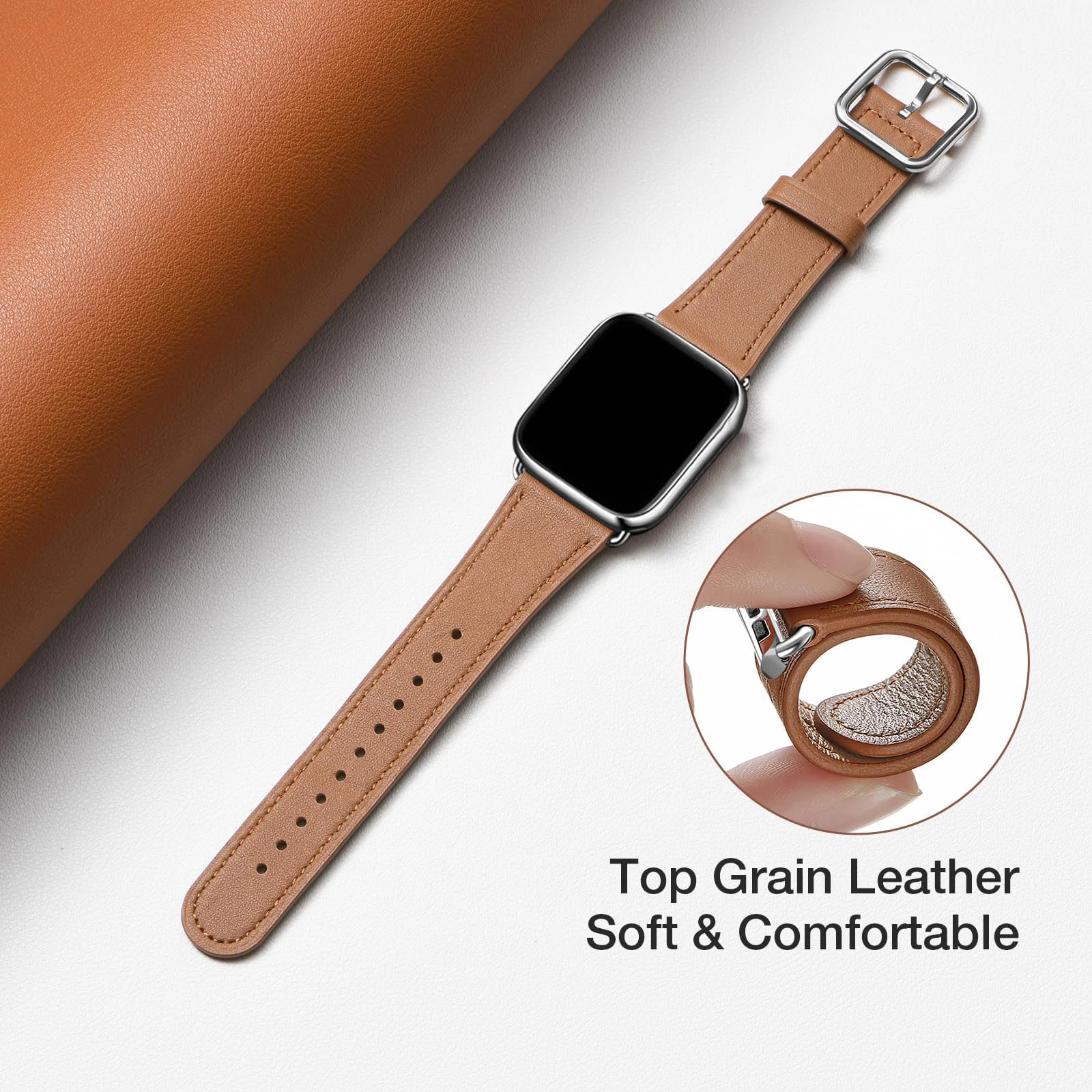 Ремешок сменный кожаный для Apple Watch Series 9 8 7 6 5 4 3 2 1 Ultra SE