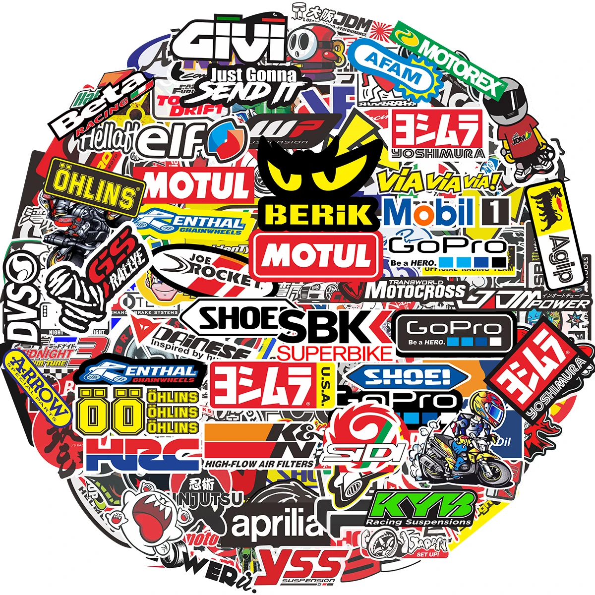 50/100pcs Random Car Motorcycle Stickers Moto Helmet Cross Fox Racing Sponsor Logo ATV For Triumph Honda Yamaha Kawasaki Suzuki