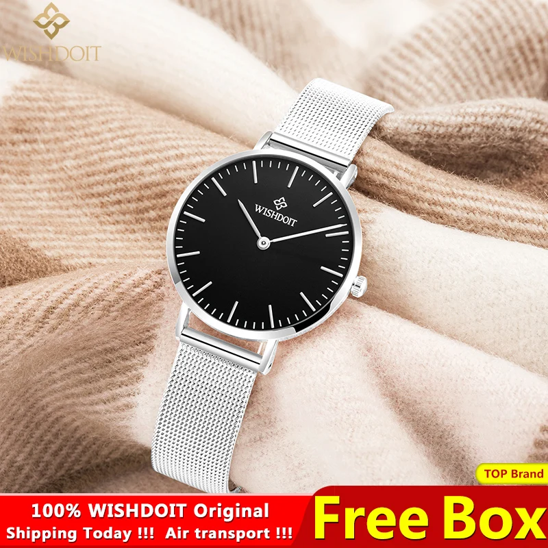 WISHDOIT Ladies Watches Fashion Simple Small Dial Mesh Belt Double Safety Buckle Couple Elegant Quartz Wristwatch Women