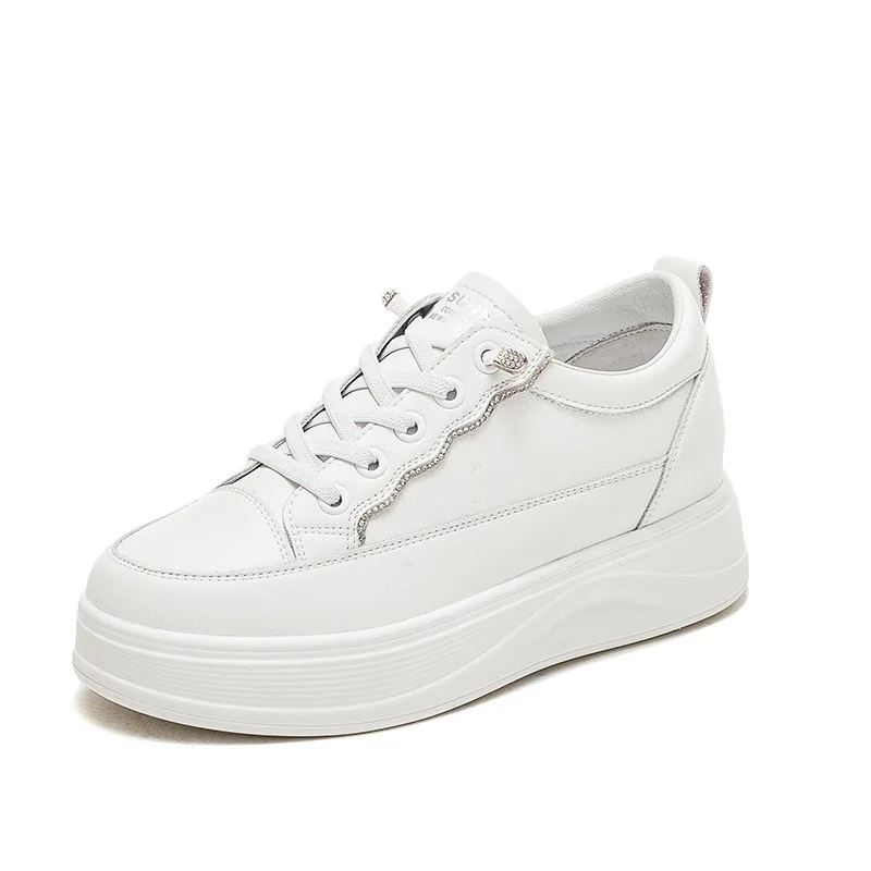 

Genuine Leather 6cm Platform Wedges Sneakers Chunky Shoes White Women Summer Shoes Spring Autumn 2022 Lace Up White Wedgess
