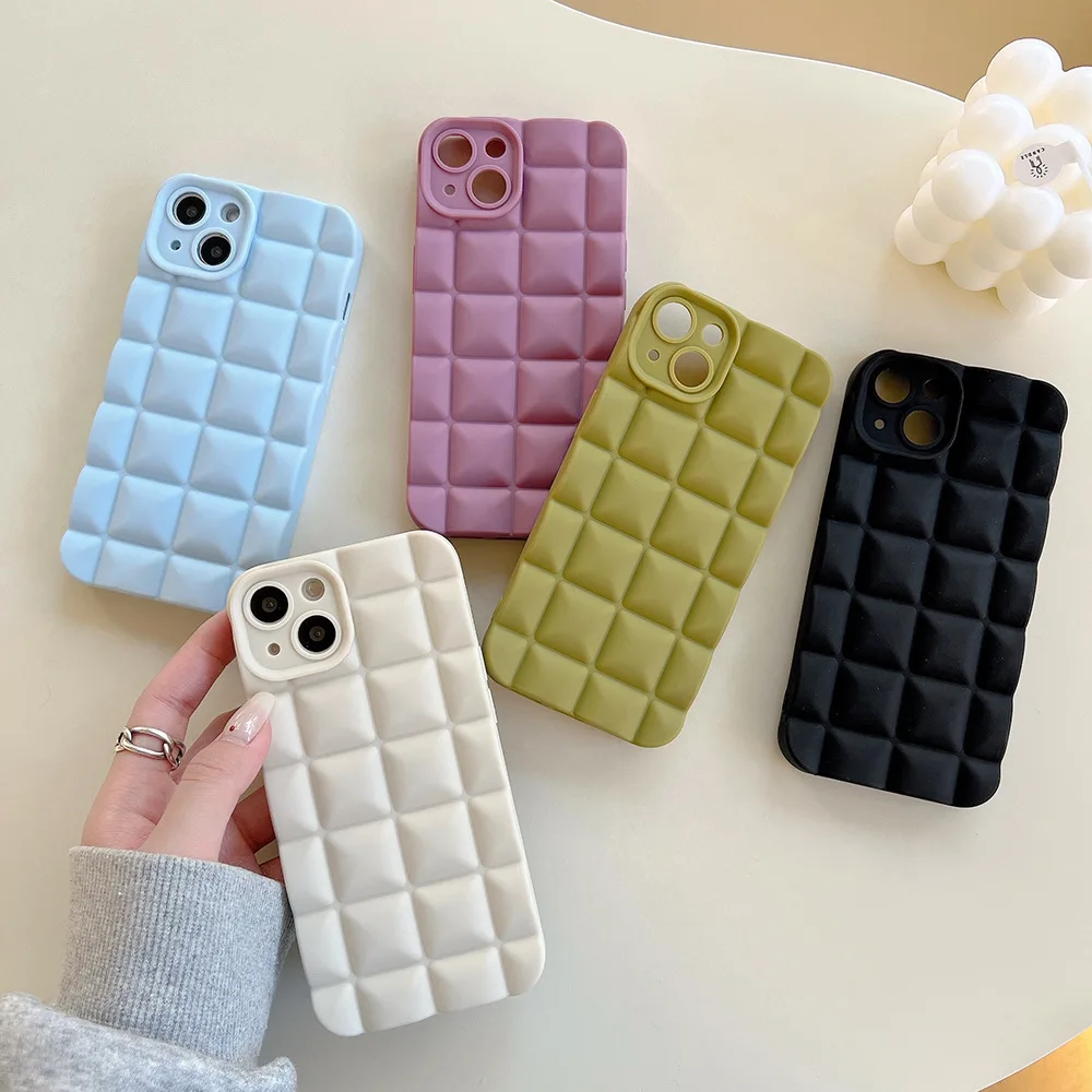 

Ice Cube Silicone Soft Case For Apple Iphone 14pro 13 12 11 Slamproof Square Lattice Simple Solid Color Phone Protective Case