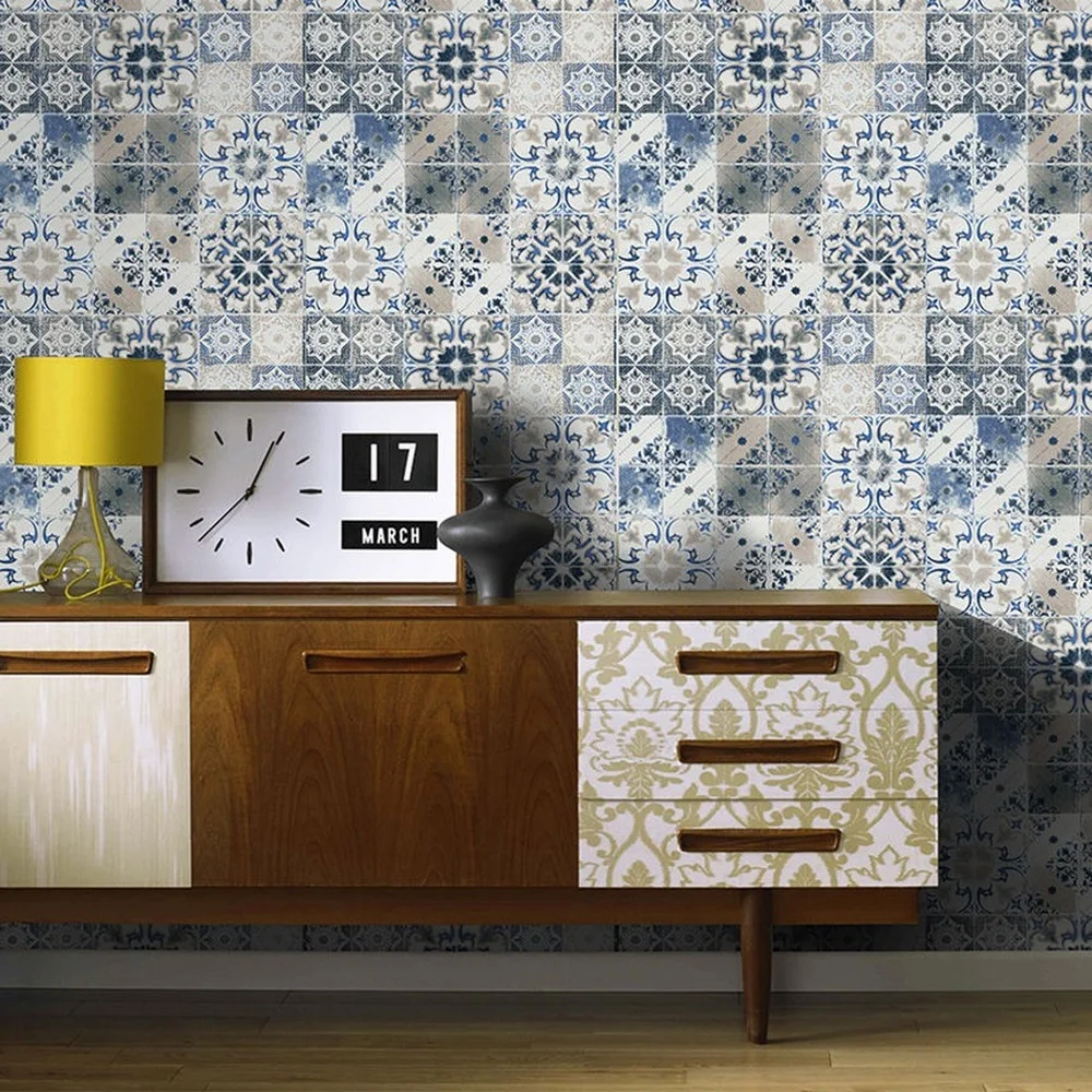 

Retro Lattice Self-adhesive Wallpaper Bedroom Kitchen Drawer Liner Cabinet Sticker PVC Waterproof Contact Decor Wall Stickers