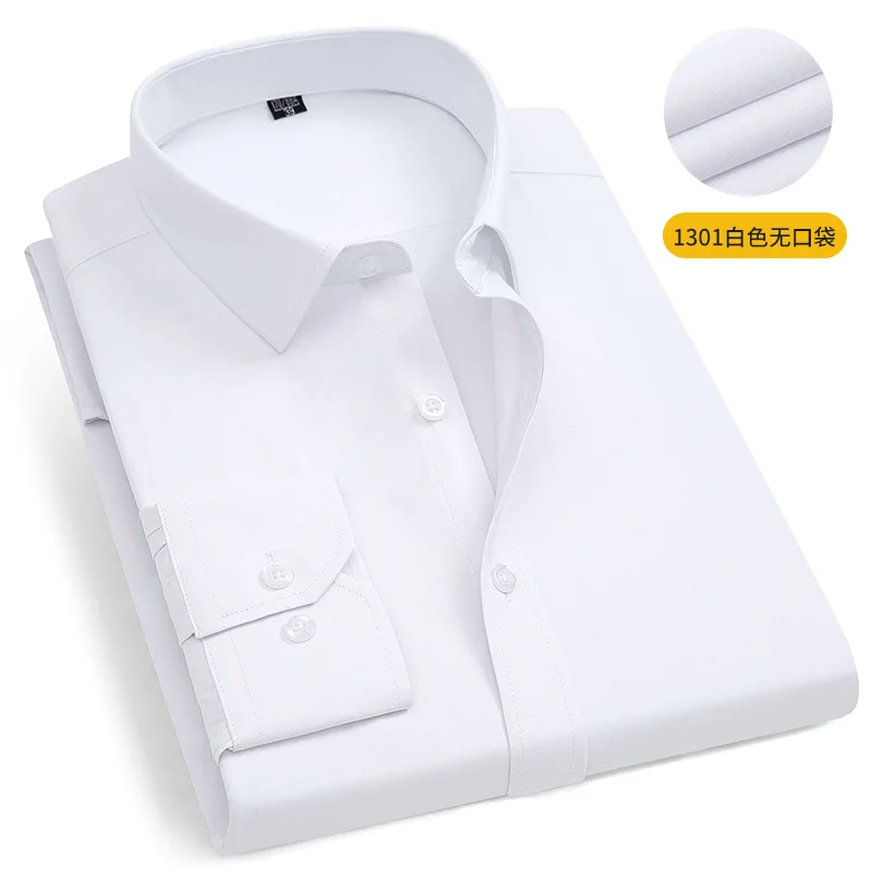 Spring and Autumn Men's Shirt Striped Cotton Long Sleeve New Business Casual Solid Color Free Ironing Anti-Wrinkle Slim Shirt