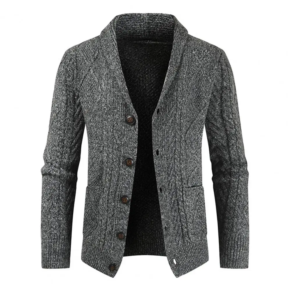 

Trendy Shawl Collar Men Autumn Coat Winter Sweater Coat Patch Pocket Thermal