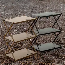 접이식 선반, 3 단 프리 스탠딩 캠핑 랙, 금속 정리 선반, 주방 야외 보관에 적합, 최대 66 lbs 용량