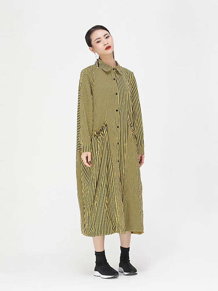 Женское длинное платье в полоску с карманами | Женская одежда