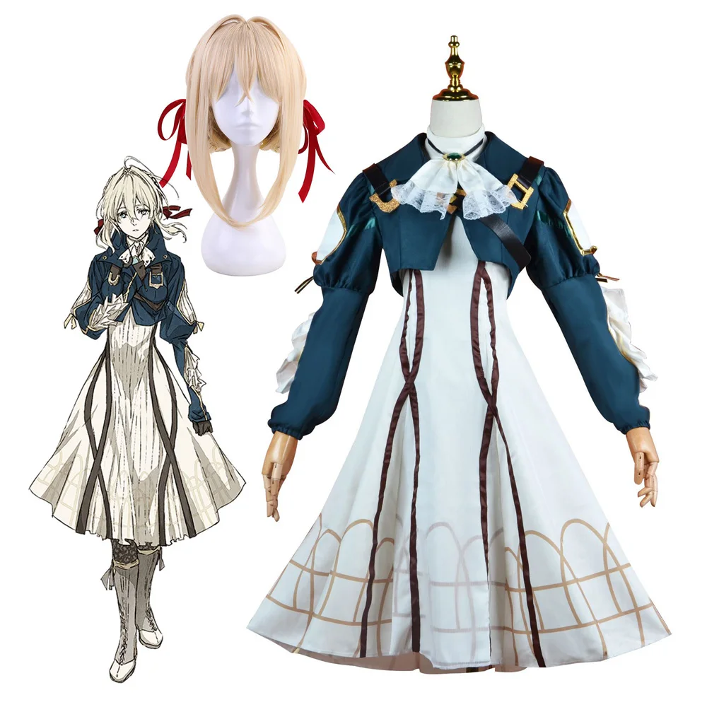 Violet Evergarden Cosplay Costume Anime Cosplay Violet Evergarden Costume women Luxury Dress suit outfits coat+dress+gem