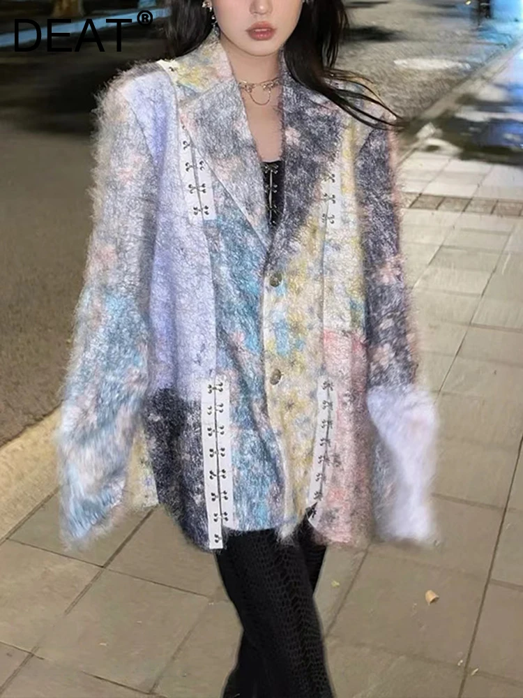 

Женский однобортный пиджак DEAT, свободный пиджак с отложным воротником и длинным рукавом, пальто, осень 2023