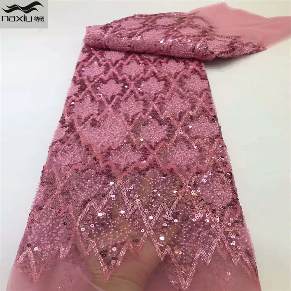 Новейшая бисерная кружевная ткань Madison Высококачественная африканская розовые