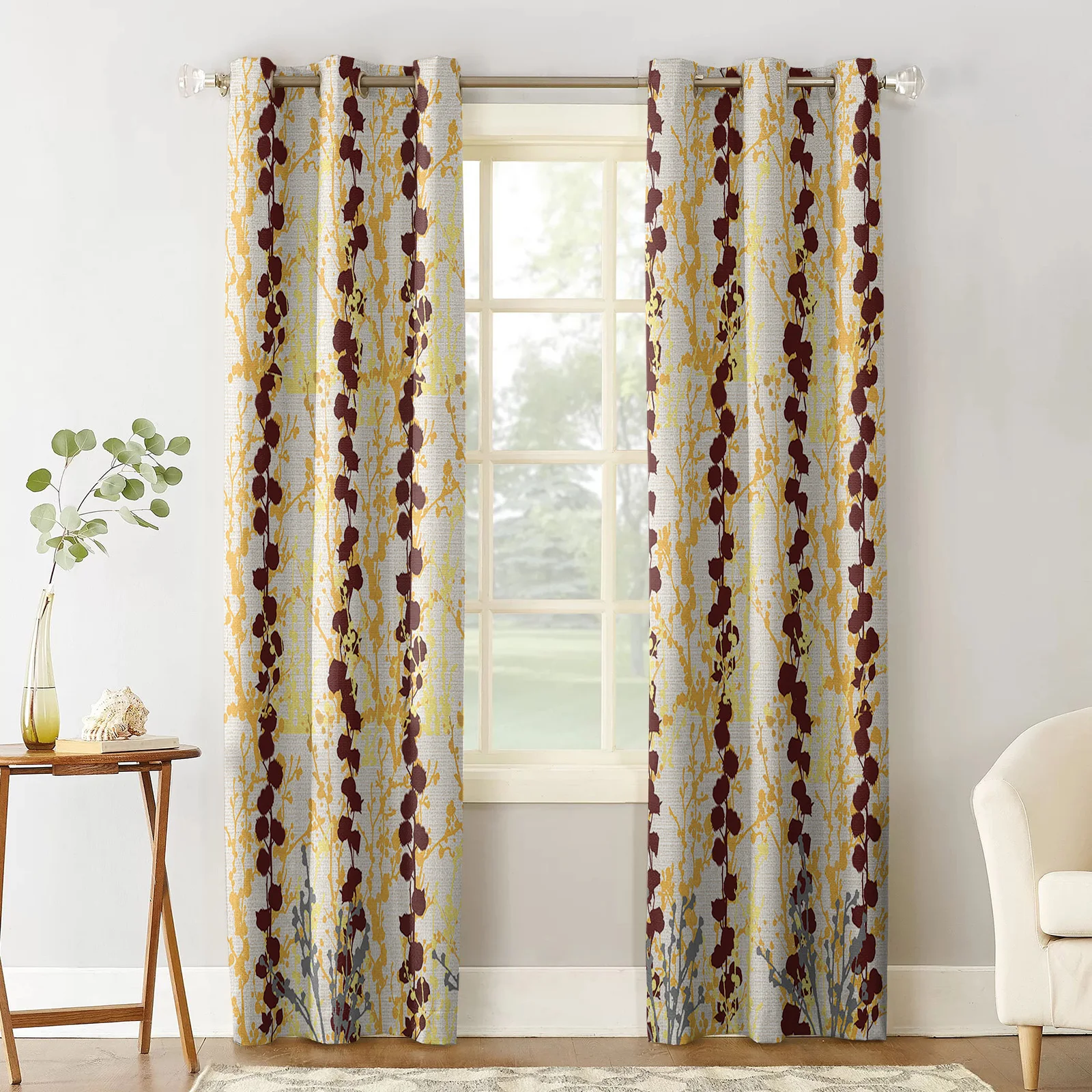 Занавески на окна с растениями и цветами акварельные для гостиной кухни