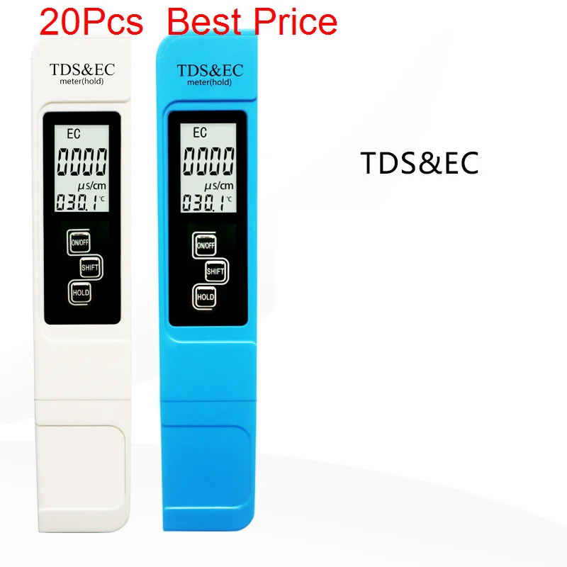 

20Pcs/lot Digital TDS/ EC Meter Pen of Tester Accuracy 0.1 Aquarium Pool Water Purity Filter Hydroponic Portable PPM Quality Det