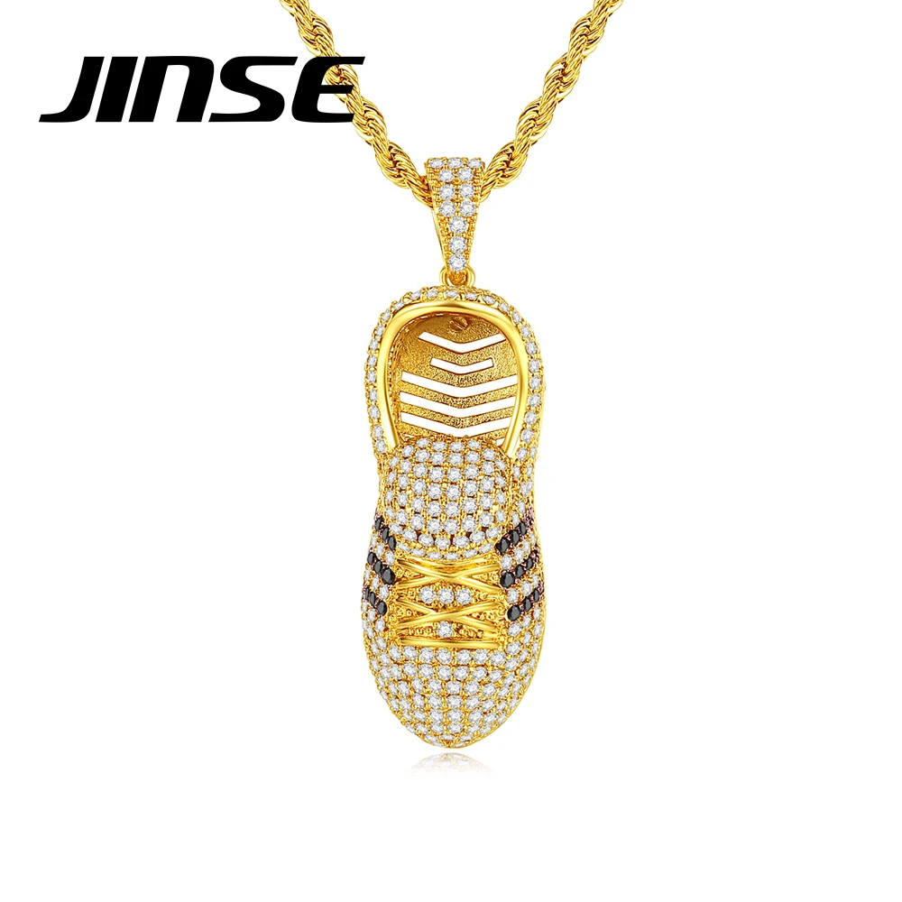 

JINSE Cool Iced Out Paved Cubic Zirconia Chains Fashion Shoes Shape Pendant Necklaces for Men Women Hip Hop Trendy Jewelry Gifts