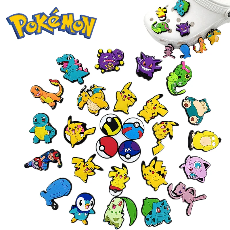 

27pcs Pokemon DIY Accessories Shoe Buckle Anime Characters Pikachu Charmander Mew PVC Detachable Decoration For Kids Party Gifts