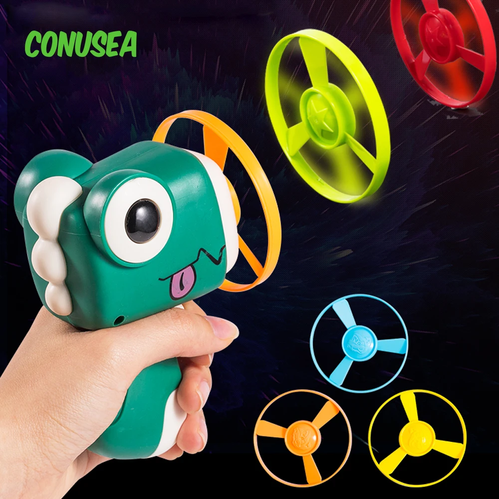 

2 In1 Flying Disc Saucer Gyro Cartoon Dinosaur Air Rocket Launcher Sport Games Kids Educational Outdoor Toys for Children Gifts