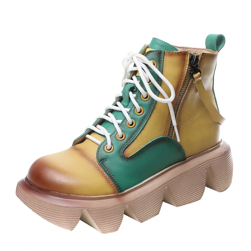 

YourSeason Genuine Leather Ladies Winter Boots Round Toe Zip 2022 Mixed Colors Women Casual Handmade Sewing Platform Shoes