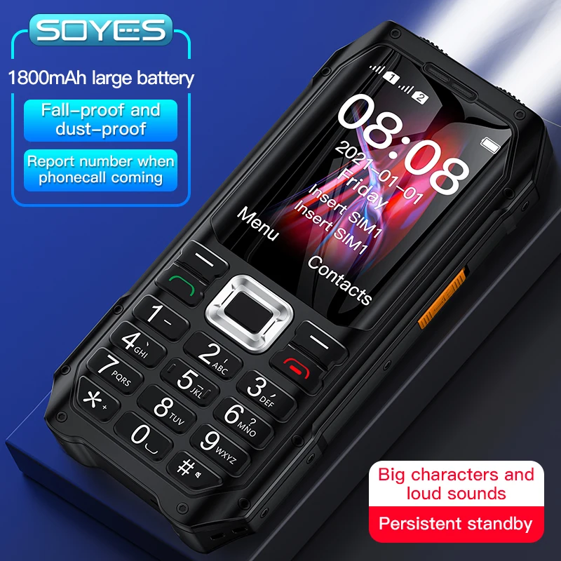 SOYES K80 GSM 2G Mobile Phone 1800mAh Dual SIM Cards Double Torch Flashlight Loud Sound MP3 FM Vibration Elder Cellphone