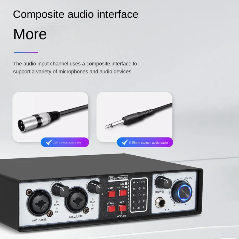 Audio Interface Sound Card Metal 2 In Out USB Computer Driver-Free Live Recording Karaoke Mixer