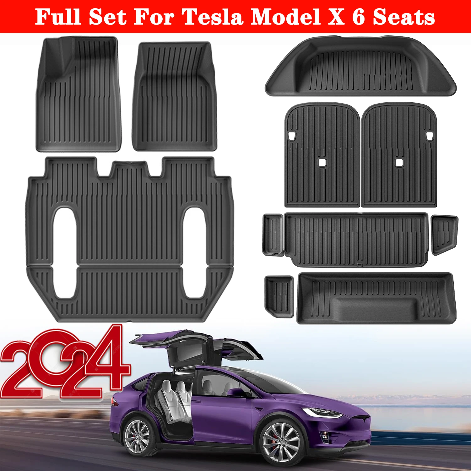 

Напольные коврики для Tesla Model X 2024 2023 2022 5 6 7 местный, полный комплект напольных вкладышей, задние коврики и подкладки для груза