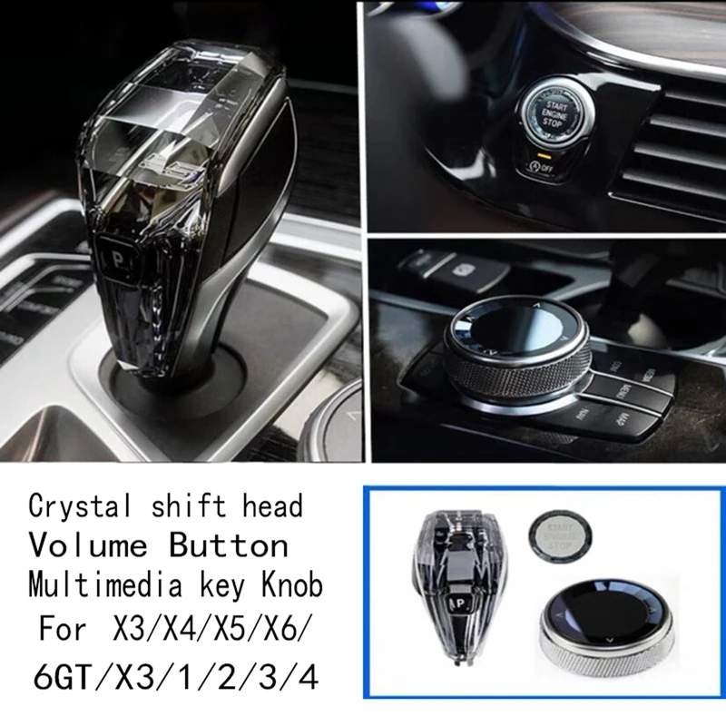 

3 Pcs Crystal Shift Head Volume Button Multimedia Key Gear Shift Knob for BMW X3/X4/X5/X6/6GT/X3/1/2/3/4