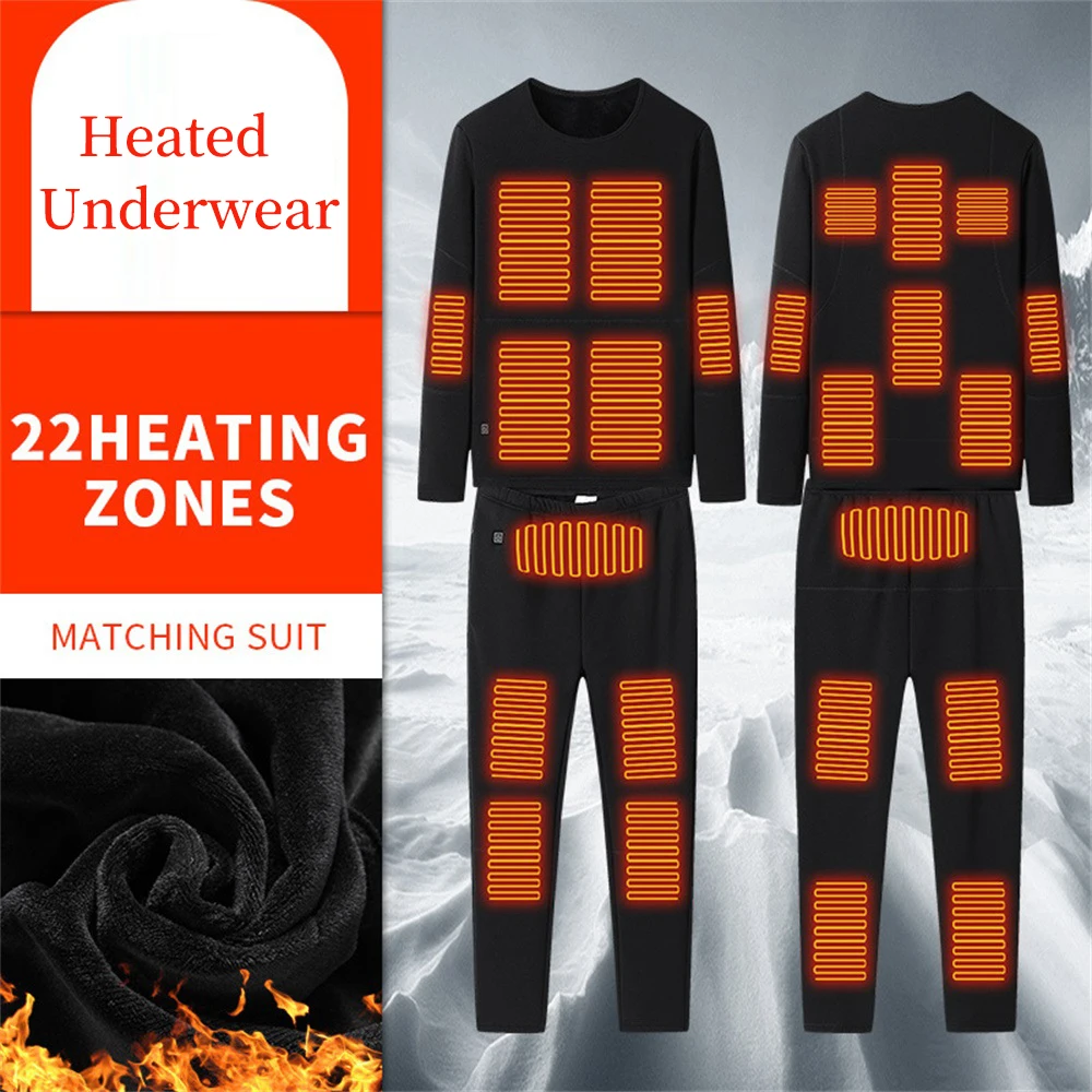 Winter Heating Underwear Thermal Underwear Set USB Electric Heated T-Shirts &Pants Battery Powered Ski Wear Motorcycle