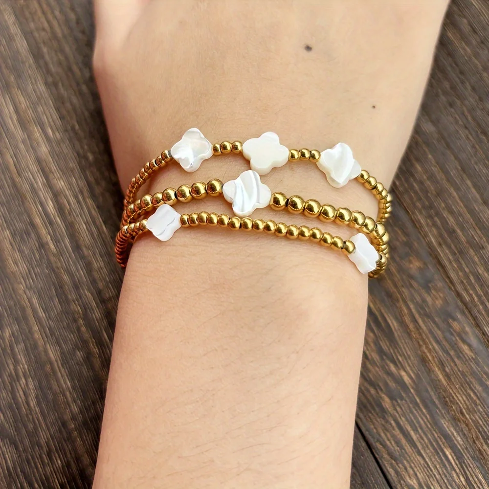 3-слойные браслеты из перламутра с клевером бисера позолоченные 18 К бусины