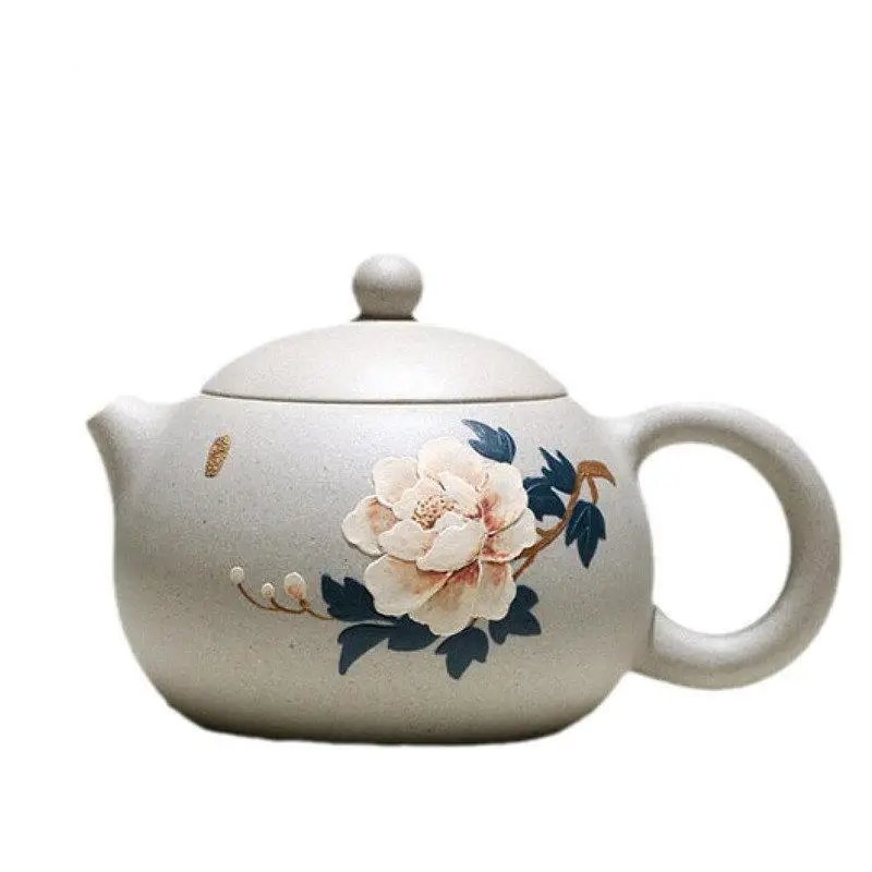 

240ml Chinese Yixing High-end Purple Clay Teapots Mud-painted Peony Xishi Tea Pot Beauty Kettle Famous Handmade Zisha Tea Set