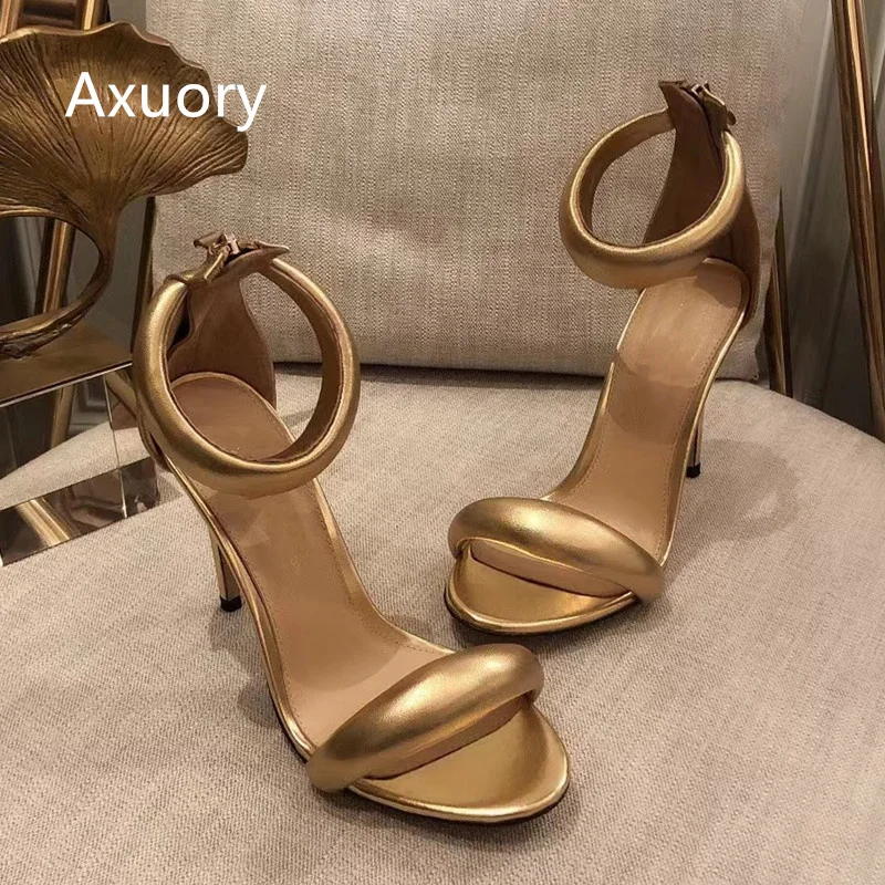 Women's High Heeled Sandals Genuine Leather Peep Toe Rhinestone Ankle Cross Tied Wedding Shoes Summer High Heels Sandals Woman