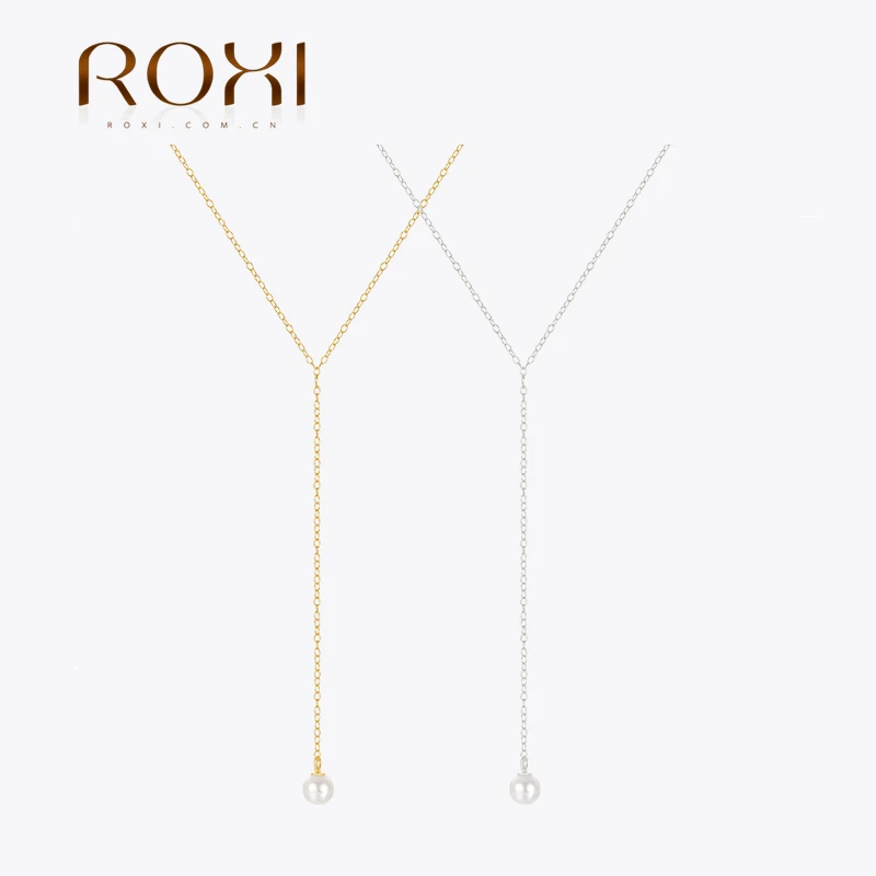 

ROXI 925 Sterling Silver Y-shaped Pearls Pendant Necklace Women Luxury Classic Pearl Wedding Necklaces For Bride Ladies choker