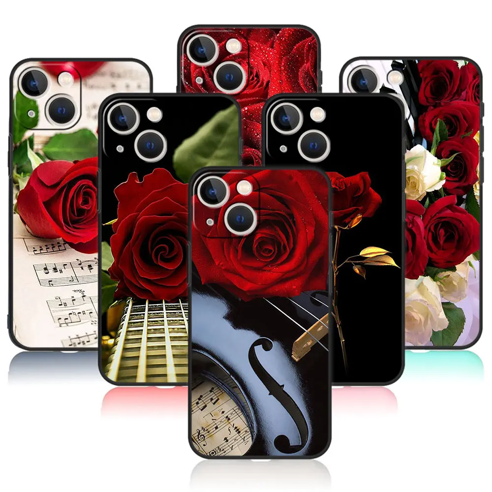 

For Apple iPhone XS 11 XR 8 Plus 14 13 Pro Max 7 12 X SE2022 5S 5 SE2 6S Mini SE Cover Piano And Red Rose Fundas Para